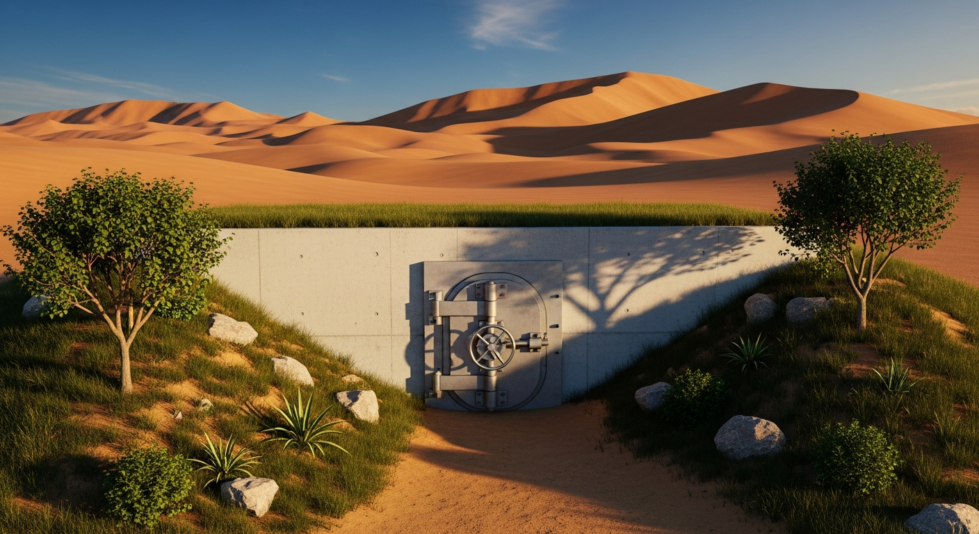 Container bunker entrance in desert setting