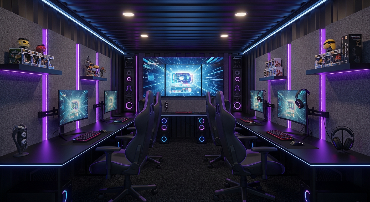 Gaming room inside container bunker