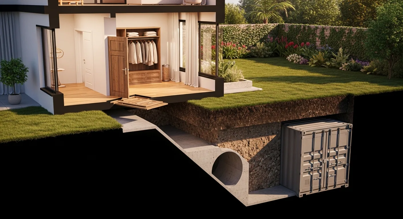 Hidden trapdoor and tunnel to underground bunker